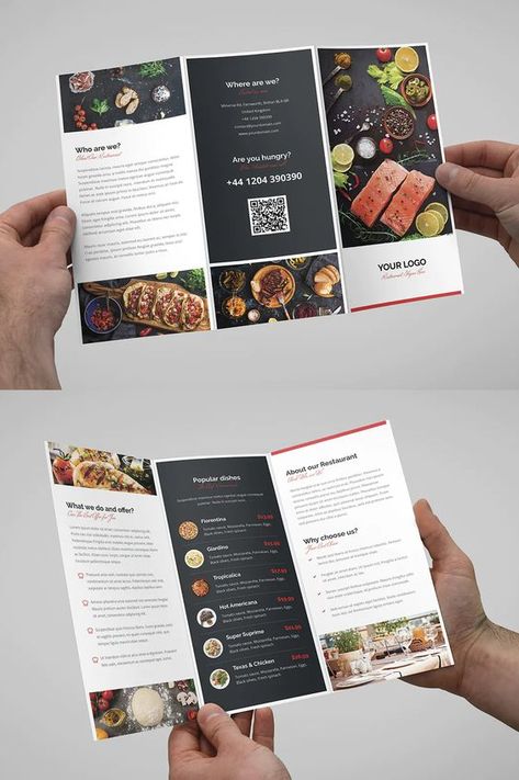 Restaurant Brochures, Brochure Food, Menu Design Inspiration, Menu Card Design, Brochure Design Creative, Brochure Design Layout, Food Menu Template, Trifold Brochure Design, Pamphlet Design