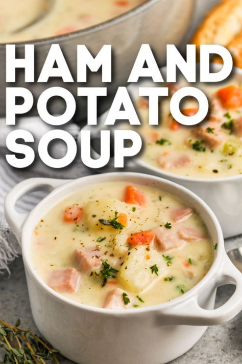 This ham and potato soup recipe creates the best thick and creamy soup! Made with diced ham, potatoes, and your choice of shredded cheese, this soup is hearty and delicious! #spendwithpennies #hamandpotatosoup #potatosoup #souprecipe Crockpot Ham And Potato Soup, Creamy Ham And Potato Soup, Crockpot Ham And Potatoes, Ham Potato Soup, Broccoli Potato Cheese Soup, Potato Cheese Soup, Loaded Broccoli, Meat And Potatoes Recipes, Savory Ham