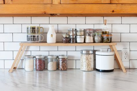 8 Ways to Create Extra Counter Space in a Tiny Kitchen — Tiny Kitchen Solutions Konmari Organizing, Simple Apartment, Ikea Vanity, Counter Shelf, Tidy House, Space Saving Hacks, House Organization, Apartment Storage, Apartment Stuff