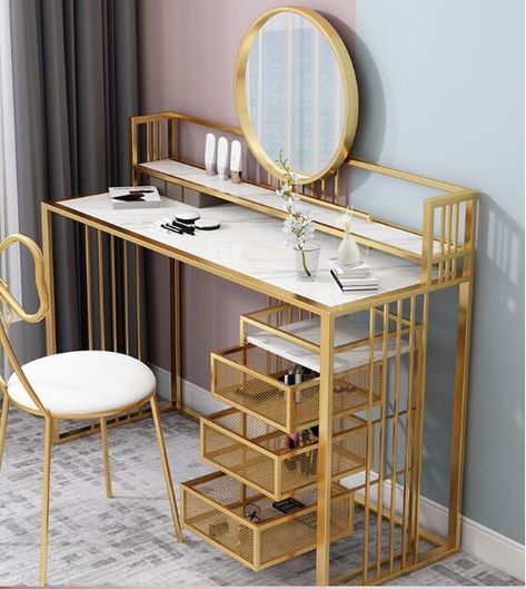 Table With Round Mirror, Butterfly Stool, Modern Dressing Table, Future Bedroom Ideas, Stool Bedroom, Makeup Vanity Table, Bedroom Makeup Vanity, Unique Furniture Design, Console Table Decorating