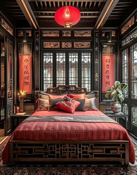 Modern Chinese Bedroom, Chinese Style Bedroom, Chinese Bedroom, Chinese Interior Design, Chinese Interior, Inspired Bedroom, Bedroom Orange, Doll Bed, Modern Chinese