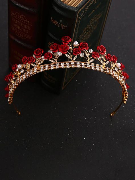 Free Returns ✓ Free Shipping On Orders $49+ ✓. Faux Pearl Flower Decor Crown Headband- Headbands at SHEIN. Red Flower Crown, Beauty And Beast Wedding, Crown Aesthetic, Bridal Jewellery Inspiration, Rose Flower Crown, Flower Tiara, Rose Crown, Rhinestone Rose, Headpiece Jewelry