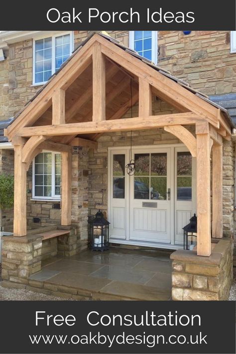 Oak Porches, Porch Oak, Back Door Entrance, Oak Porch, Driveway Entrance Landscaping, Porch Canopy, Home Remodel Before And After, Dream Farmhouse, Enclosed Porches