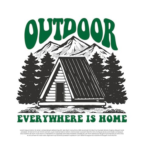 Mountain House Illustration, Cabin Illustration, Cabin Logo, Travel Wood, Cabin Forest, Trees Vector, Home Illustration, Vector Nature, Mountain Illustration