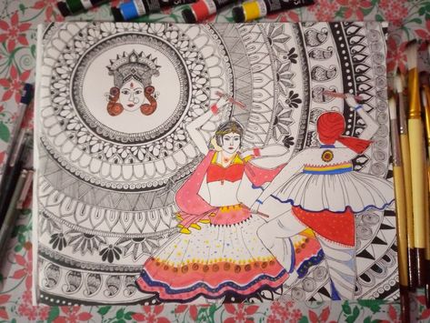 Garba Mandala artwork of maa durga Garba Drawing, Mandala Art Beautiful, Navratri Art, Maa Durga Face, Durga Face, Navratri Garba, Beautiful Mandala, Maa Durga, Durga Maa