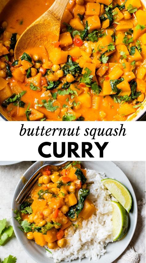 Squash Curry, Butternut Squash Curry, Easy Butternut Squash, Vegetarian Curry, Butternut Squash Recipes, Chickpea Curry, Lifestyle Change, Paleo Dinner, Roasted Butternut