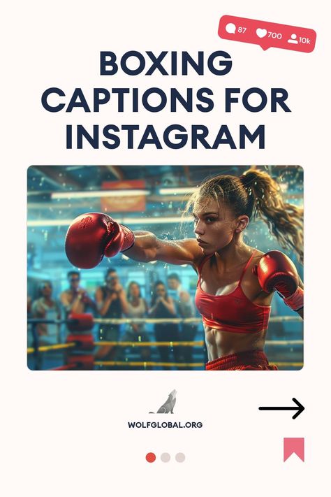 A female boxer in red gear punching towards the camera, with an audience behind.
Graphic with boxing-themed motivational checklist, "Get 100+ more" button, and wolfglobal.org logo.
A smiling person using a laptop surrounded by social media engagement icons and an advertisement for an Instagram engagement pod. Funny Boxing Quotes, Boxing Captions For Instagram, Boxing Captions, Boxing Classes, Instagram Success, Sting Like A Bee, Float Like A Butterfly, Boxing Quotes, Instagram Games