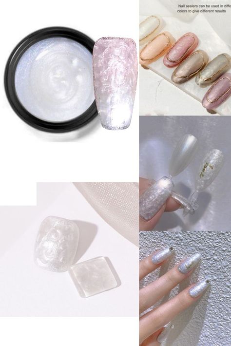 Pearl Shine Nails, Pearl Gel Nail Polish, Pearl Swirl Nails, Pearl Shell Nails, Iridescent Nails Pearl, Chrome Nails With Pearl Beads, Pearl Nail Art, Euphoria Nails, Nail Effects