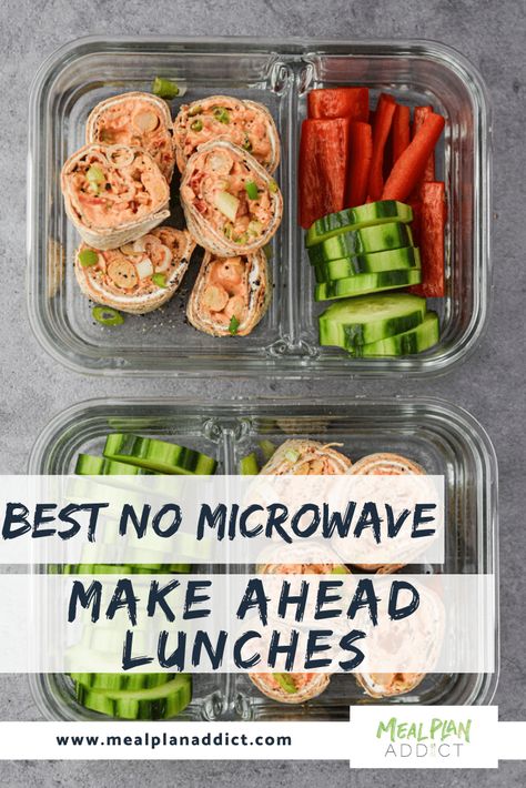 Week Of Lunches For Work, School Lunches That Dont Need To Be Heated, School Lunch Ideas No Microwave, Lunch Make Ahead, Shift Work Meal Prep, Easy No Heat Lunches For Work, Meal Prep No Heat Lunch, Easy Cold Lunches For Work, No Heat Meal Prep