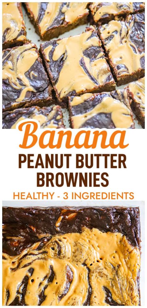 Healthy Banana Peanut Butter Brownies Banana Peanut Butter Cocoa Brownie, Ripe Banana Peanut Butter Recipes, Healthy Desserts With Bananas Easy, Healthy Deserts With Bananas, Healthy Banana Peanut Butter Cookies, Fast Banana Recipes, Healthy Banana Baking, Bananas Recipe Healthy, Banana Cocoa Powder Recipes