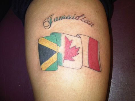 Canadian + Jamaican = Jamaidian Canadian Flag Tattoo, Jamaica Tattoo, Jamaican Tattoos, Rasta Tattoo, Canadian Tattoo, Tropical Tattoo, Island Tattoo, African Tattoo, Flag Tattoo