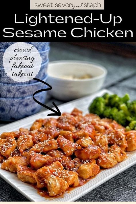 Weight Watchers Sesame Chicken, Sweet Savory And Steph Recipes, Sesame Chicken Recipe Healthy, Sweet Savory And Steph, Ww 2024, Healthy Chicken Pot Pie, Rice And Broccoli, Sausage Rigatoni, Sticky Sauce