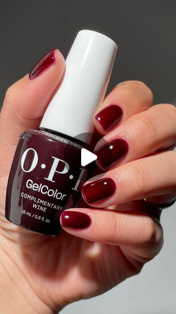 OPI on Instagram: "Happy National Red Wine Day! 🍷🩸❤️ Get intoxicated by compliments in this deeeep ripe berry shade.  @ellzabethm swatches Complimentary Wine in our new GelColor formula dropping SEPT 1ST 👀  #OPI #OPIObsessed #rednails" Opi Cherry Mocha, Opi Fall Colors Gel, Opi Wine Gel Polish Colors, Opi Red Swatches, Opi Wine Colors, Opi Dip Powder Colors Dark Red, Miami Beet Opi, Opi Winter Colors, Opi Dark Red