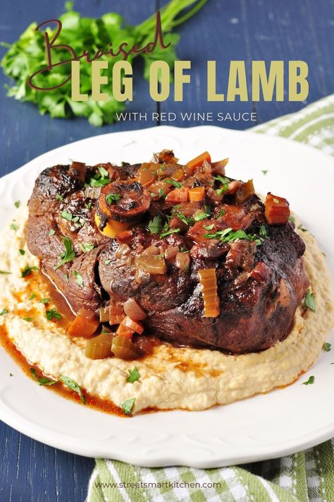 Red Wine Braised Leg Of Lamb, Braised Leg Of Lamb Recipes, Braised Lamb Leg, Leg Of Lamb Recipes Slow Cooker, Boneless Leg Of Lamb Recipes Slow Cooker, Lamb Leg Slow Cooker, Boneless Lamb Leg Recipe, Slow Cooker Leg Of Lamb, Slow Cooked Lamb Leg