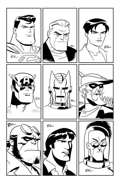 Bruce Timm Misc. Heads - Inking Study, Adam Davis on ArtStation at https://www.artstation.com/artwork/mqaZ4v Haircuts Fine Hair, Wavy Haircut, Comic Book Drawing, Comic Book Art, Comic Book Art Style, Best Haircuts, Bruce Timm, Batman The Animated Series, Comic Style Art