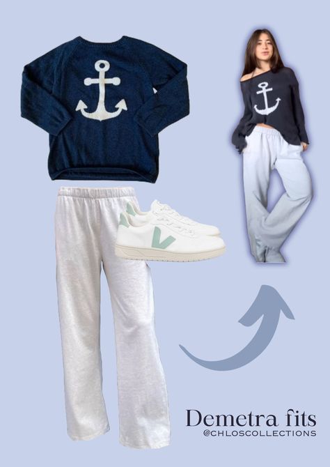 Cute, comfy, sweatpants outfit by Demetra. Anastasia sweatpants, V10s and Wooden Ship jersey. Demetria Outfits, Influencer Clothes, Comfy Sweatpants Outfit, Demetra Outfits, Outfits Teenage Girl, Anastasia Sweatpants, Cute Outfits To Wear To School, Sweatpants Fits, Outfit Inso