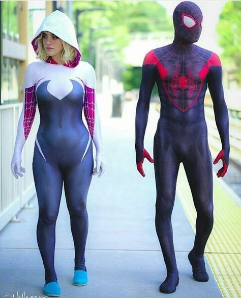 Spider Gwen And Miles Morales Cosplay, Miles Morales And Gwen Costume, Spider Man And Gwen Stacy Costume, Miles And Gwen Cosplay, Spider Man And Gwen Costume, Miles Morales And Gwen Stacy Costume, Miles And Gwen Costume, Spidergwen Costume, Gwen Stacy Costume