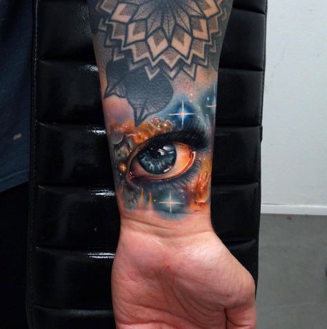 Space Eye wrist tattoo Henna Neck Tattoo, Henna Style Tattoo, Henna Neck, Tattoos Forearm, Tattoo Eye, Half Sleeve Tattoos Forearm, Henna Style Tattoos, Wrist Tattoo Ideas, Throat Tattoo