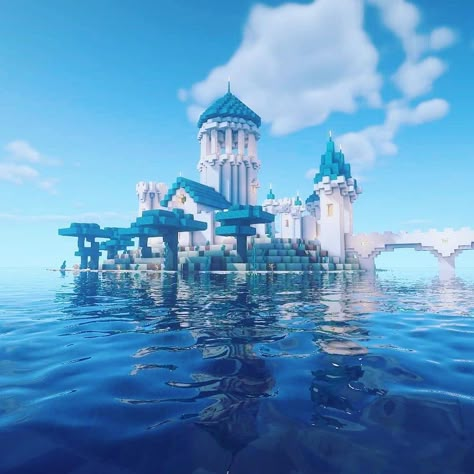 (5) The blue version of my latest build : Minecraftbuilds Water Kingdom Minecraft, Underwater Bases Minecraft, Minecraft Building On Water, Ocean Temple Minecraft, Ocean Ruins Minecraft, Minecraft Sea Kingdom, Minecraft Ocean House Ideas, Minecraft Sea House Ideas, Sea Builds Minecraft