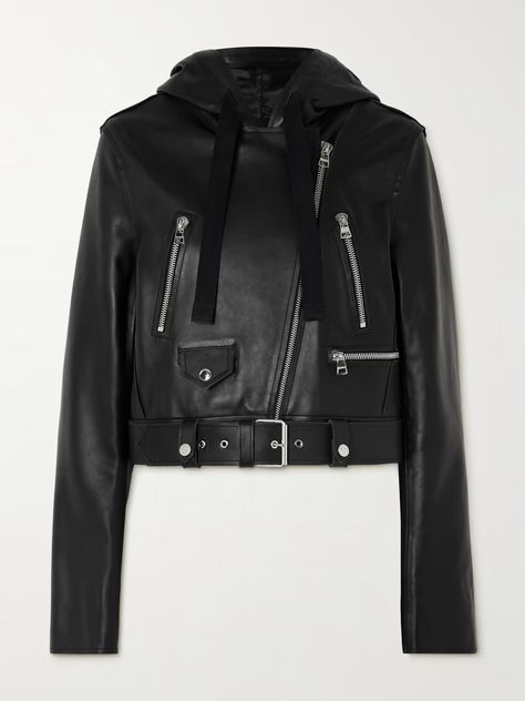 JW ANDERSON Hooded belted leather biker jacket | NET-A-PORTER Jw Anderson, Leather Biker Jacket, Casual Jacket, Biker Jacket, Net A Porter, Women Collection, Porter, Leather, Clothes