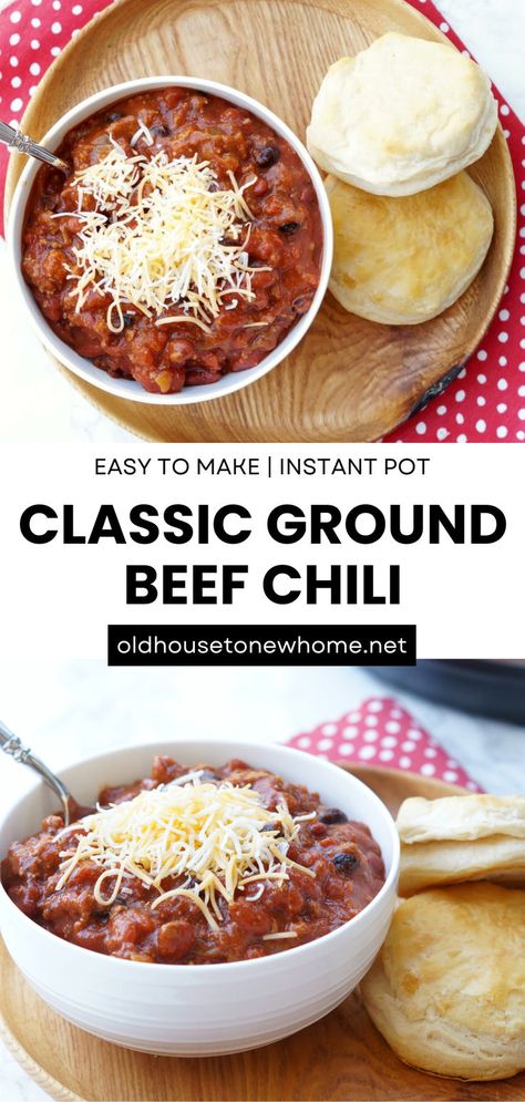 Perfect for cold or busy nights, your family will love this 30 minute meal made entirely in the Instant Pot. If you need ground beef dinner ideas, an easy chili recipe is always a great go to! Ground Beef Recipes Chili, Instant Pot Chili Ground Beef, Ground Beef Instant Pot Recipes, Slow Cooked Chili, Chili Recipe Instant Pot, Ground Beef Chili Recipe, Ground Beef Dinner Ideas, Beef Dinner Ideas, Instant Pot Ground Beef