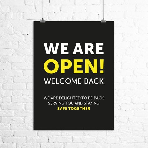 Welcome Back Poster, Logo Design Inspiration Restaurant, Restaurant Promotion Ideas, We're Open Sign, Open For Business Sign, We Are Open Sign, Restaurant Promotions, Promotion Ideas, Self Respect Quotes