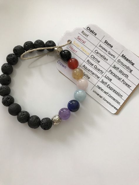 Seven Chakras Bracelet, Seven Chakra Bracelet, Chakra Bracelet Diy Ideas, Chakra Bracelet Diy, Chakras Bracelet, Lava Stone Jewelry, Yoga Bracelet Beads, Chakra Beads Bracelet, Spiritual Bracelets