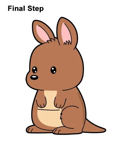 Draw a Cute Cartoon Kangaroo Draw A Kangaroo, Kangaroo Cartoon, Cartoon Kangaroo, Kangaroo Drawing, Cute Kangaroo, Australia Christmas, Baby Kangaroo, Inspiration For Drawing, Drawing Instructions