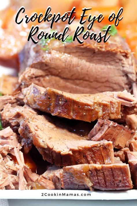 This crockpot eye of round roast is a tender, fall-apart roast, cooked low and slow with potatoes and vegetables to make a hearty, delicious one-pot dinner. It is an easy-to-make hands-off dinner that is made even better when smothered in its own rich red wine gravy. #crockpotpotroast #eyeofroundroast #crockpotrecipe #easydinner via @2CookinMamas Easy Crockpot Pot Roast, Pot Roast Crock Pot Recipes Easy, Crockpot Pot Roast Recipe, Pot Roast Beef, Crock Pot Roast, Crockpot Pot Roast, Crockpot Roast Recipes, Eye Of Round, Pot Roast Crock Pot Recipes