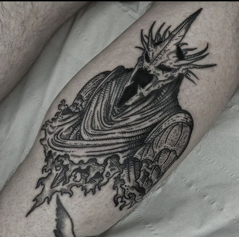 Sauron Gauntlet Tattoo, Ancalagon The Black Tattoo, Ring Wraith Tattoo, Berserk Neck Tattoo, Skyrim Tattoo Sleeve, Ringwraith Tattoo, Nazgul Tattoo Design, Wraith Tattoo, Dark Meaning Tattoos