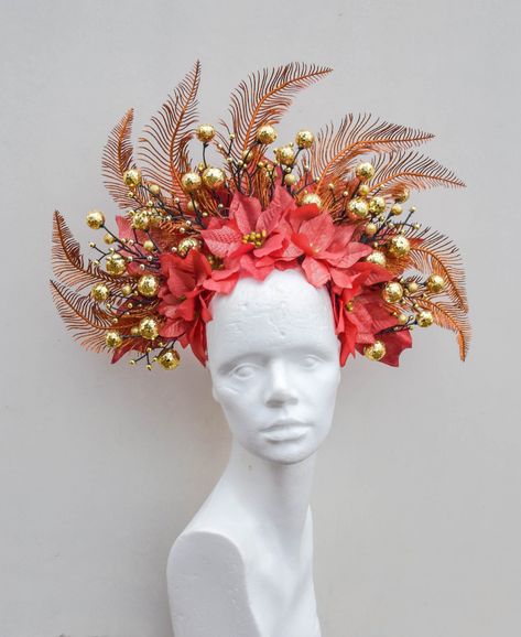 Headdress Flower Crown ... Headdress Ideas, Wedding Halo Headpiece, Rose Gold Wedding Headpiece, Christmas Headdress, Christmas Headpiece, Gold Headpiece Wedding, Rose Gold Headpiece, Masquerade Carnival, Crown Headdress