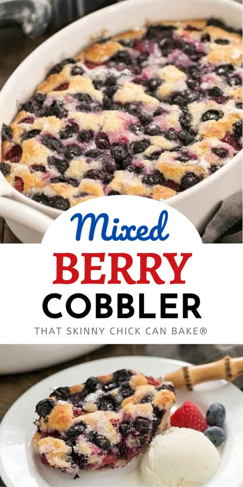 Easy Mixed Berry Cobbler - a simple, delicious dessert make with seasonal berries #summerdessert #cobbler #easyrecipe #berries #berrycobbler 3 Ingredient Cobbler, Berry Cobbler Recipe, Mixed Berry Cobbler, Berry Cobbler Recipes, Recipe Cheesecake, Recipe Categories, Homemade Snickers, Easy Gluten Free Desserts, Berry Cobbler