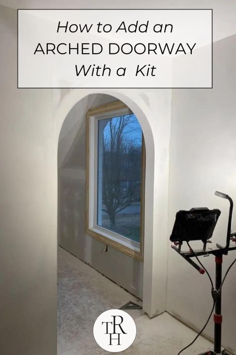 In the blog This Renovated House is sharing how to create arched doorways using a kit for your home renovation.  Do you want to transform the look of your space? Well, one of those ways is by creating an arched doorway!  I will show you how to make arched doorways using a kit during your remodels!  Beautiful archways can make a HUGE difference in how a space looks and can be done with less effort, time, and money than you are probably imagining!  Head to the blog to learn more! How To Make An Arched Door, How To Create An Archway, How To Create Arched Doorway, How To Make An Arched Doorway, How To Make Arched Doorway, Arch Doorway Ideas, Diy Arched Doorway, Arched Doorways Interior, Wood Archway