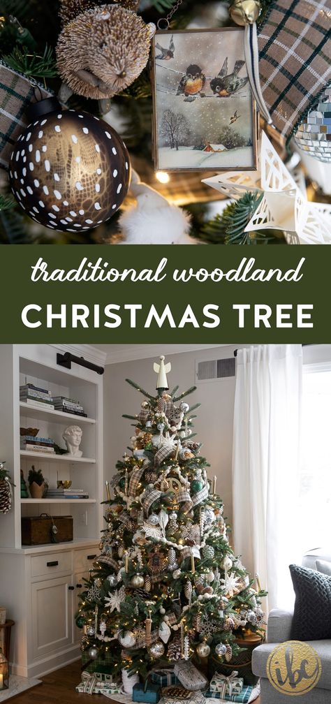 Step into a winter wonderland with this Traditional Woodland Christmas Tree Decor. Learn how to blend vintage ornaments, handcrafted treasures, and festive ribbon for a unique holiday look. Perfect for those seeking inspiration to elevate their own tree decorating skills this season. Woodland Creatures Christmas Tree, Diy Woodland Ornaments, Whimsical Woodland Christmas, Winter Woodland Christmas Tree, Woodland Christmas Decorations, Woodland Christmas Ornaments, Woodland Christmas Decor, Diy Garlands, Woodland Christmas Tree