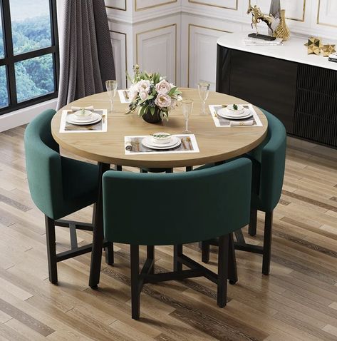 The Best Dining Table Sets for 4 People Nesting Dining Table, Green Upholstered Chair, Small Dining Table Set, Round Wooden Dining Table, 4 Seater Dining Table, Balkon Decor, Round Kitchen Table, Round Dining Table Sets, Small Kitchen Tables