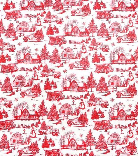 Red Toile on White Christmas Cotton Fabric | JOANN Christmas Toile, Christmas Dollhouse, Christmas Fabrics, Red Toile, Christmas Porch Decor, Cowboy Christmas, Home Decor Shop, Holiday Fabric, Western Christmas