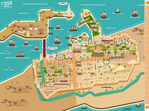 Ancient Alexandria map by osama Moharem Ancient Alexandria Egypt, Cairo Map, Ancient Egyptian City Concept Art, Old Alexandria Egypt, Maps Illustration, Egypt Alexandria, Ancient Alexandria, Alexandria Map, City Maps Illustration