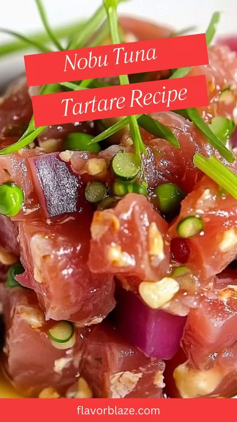 Savor Nobu's tuna tartare recipe—a fresh, flavorful dish that's easy to prepare and perfect as an elegant appetizer or light meal! Raw Tuna Appetizer, Nobu Recipe, Fresh Tuna Recipes, Tuna Tartare Recipe, Tartare Recipe, Tuna Tartar, Sushi Grade Tuna, Raw Tuna, Tuna Tartare