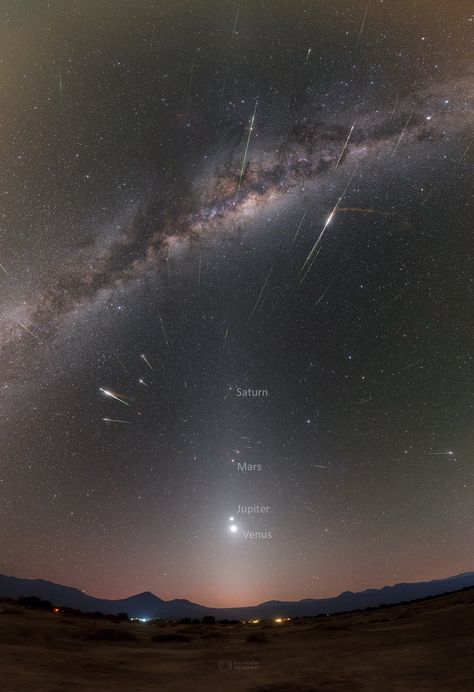 “Eta-Aquarids and Planets 📷 Petr Horálek” Milky Way From Earth, Life In North Korea, Nasa Pictures, Perseid Meteor Shower, Astronomy Pictures, University Of Rochester, Solar Flare, Space Images, Meteor Shower