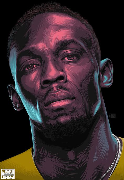 Usian Bolt, Sports Illustrations Art, Vector Portrait Illustration, Digital Painting Portrait, Usain Bolt, Sport Illustration, Digital Portrait Art, Art Portraits, My Drawings