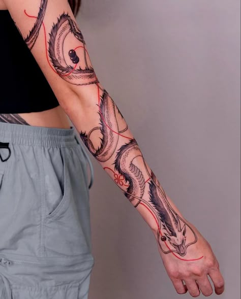 Haku Tattoo Arm, Dragon Wrapped Around Leg Tattoo, Rayquaza Tattoo, Dragon Tattoo Wrist, Dragon Tattoo Wrapped Around Arm, Boog Tattoo, Mandala Arm Tattoo, Arm Wrap Tattoo, Dragon Tattoo Arm