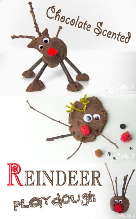 CHOCOLATE SCENTED NO-COOK PLAY DOUGH RECIPE perfect for festive choco-tastic reindeer crafts. Easy Christmas sensory play for kids. Reindeer Activities, Play Dough Activities, Sensory Playdough, Reindeer Crafts, Christmas Sensory, Play Dough Recipe, Winter Play, Sensory Ideas, Play Activity