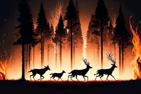 Wild Fire Art, Animals In Forest, Man Vs Nature, Deer Running, Fire Drawing, Door Key, Mandala Doodle, We Bare Bears Wallpapers, Fire Photography