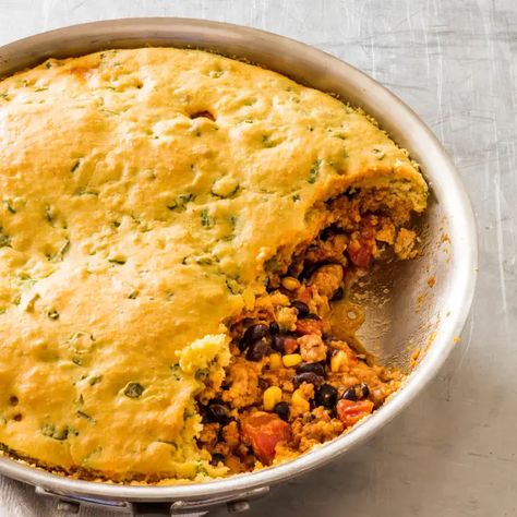 Pork Tamale Pie | America's Test Kitchen Pork Tamale Pie, Cornbread Topping, Cornmeal Crust, Easy Cornbread, Mexican Tamales, Pork Tamales, Donut Toppings, Cornbread Easy, Tamale Pie