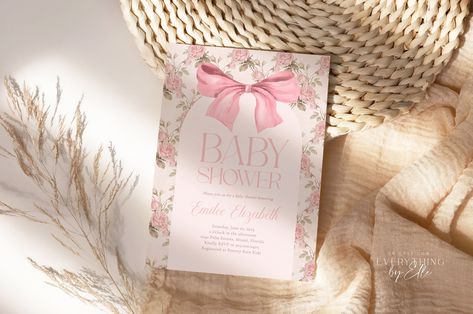 Vintage Floral Baby Shower Ideas, Shower Coquette, Link Edit, Girl Shower Themes, Floral Shabby Chic, Baby Shower Background, Baby Shower Menu, Mobile Editing