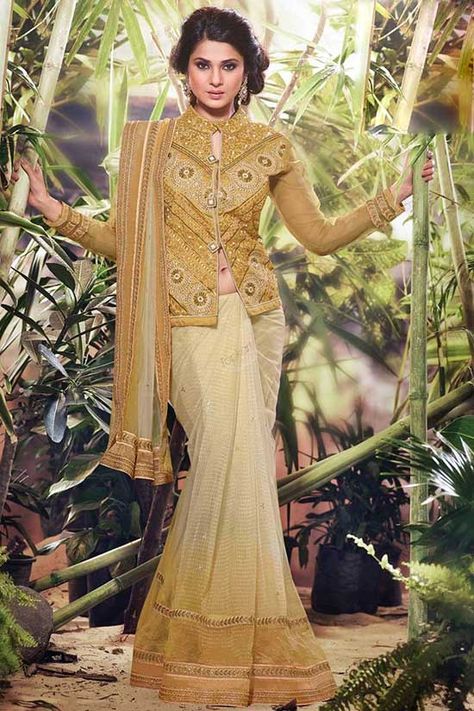 Cream Gold Net Saree with Black Gold Blouse Full Sleeves Blouse Designs, Saree Jacket Designs, डिजाइनर कपड़े, Long Blouse Designs, Saree Wearing Styles, Blouse Back Neck Designs, Gaun Fashion, Blouse Designs Indian, Silk Saree Blouse Designs