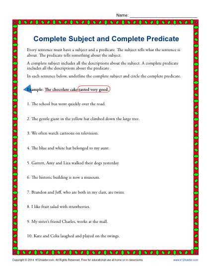 For this activity, students underline the complete subjects and then circle the complete predicates. Simple Subject And Predicate, Compound Subjects And Predicates, Complete Predicate, Complete Subject And Predicate, Elementary Grammar, Complex Sentences Worksheets, Compound Subject, Part Of Speech Grammar, Complete Subject