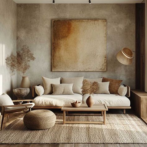 Reviving Nostalgia with Retro Scandinavian Interior Designs • 333+ Images • [ArtFacade] Japandi Color Palette, Wabi Sabi Living Room, Wabi Sabi Living, Cozy Boho Living Room, Wall Color Combination, Earthy Living Room, Fall Living Room, Japandi Interior, Scandinavian Interior Design