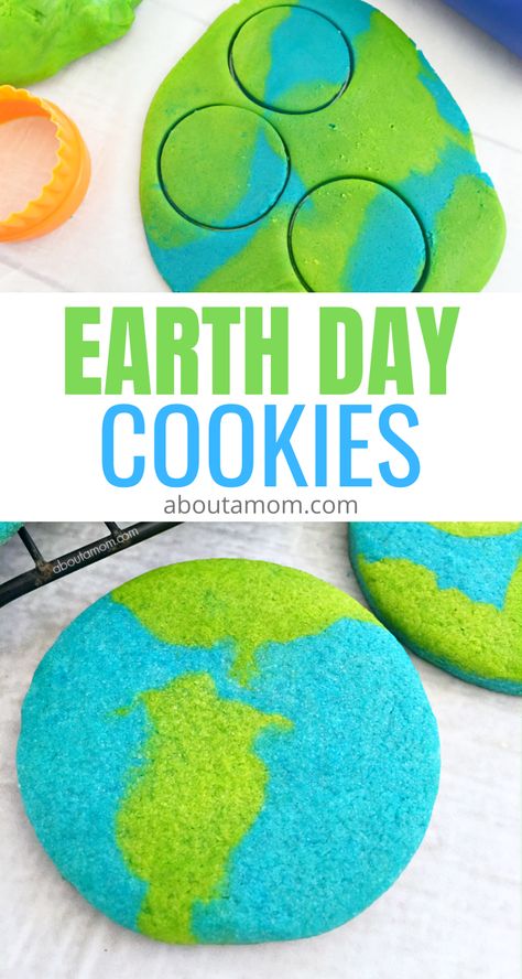 Earth Day is coming up on April 22. It’s a day to remind us of how amazing and precious our planet is, and that we need to take care of it. These Earth Day cookies are a fun treat to make with your kids, in honor of this very important global event. This is a very simple cookie recipe, but you could also use ready-made sugar cookie dough from the supermarket. #earthday #cookies #earthdayactivities #kidsactivities Earth Day Cookies, Mom Cookies, Earth Day Projects, Day Earth, Recycled Crafts Kids, Kids Cooking Recipes, Earth Day Crafts, Earth Day Activities, Blue Food Coloring