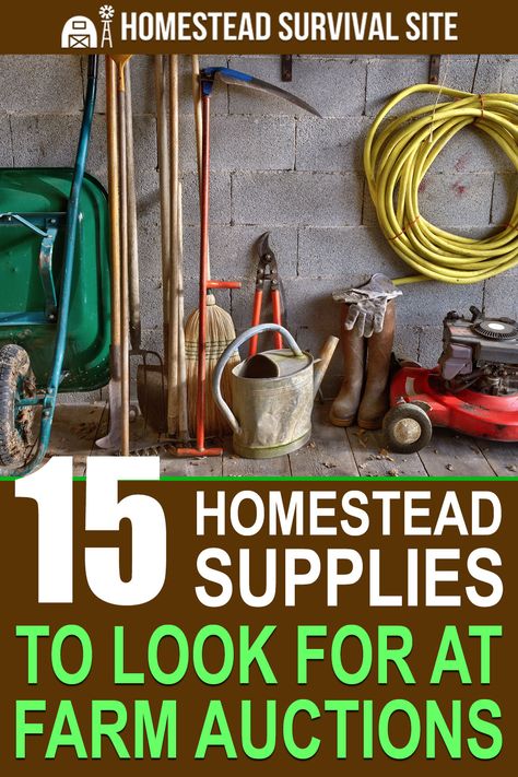 You can expect to find large farm machinery and livestock at auctions, but there are literally hundreds of other items that homesteaders can make use of. #homesteadsurvivalsite #homestead #homesteading #farming #offgridliving Homesteading Equipment, Building A Storage Shed, Canning Supplies, Amish Farm, Homestead Living, Homesteading Skills, Urban Homesteading, Homestead Survival, Farm Machinery